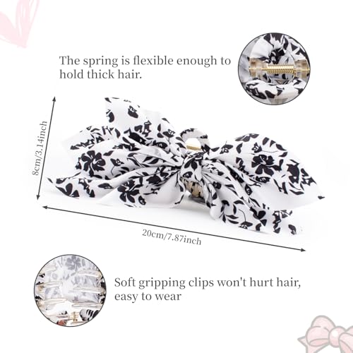 Hadutrek 3PC Bow Claw Hair Clips - Black & White Floral, Paisley