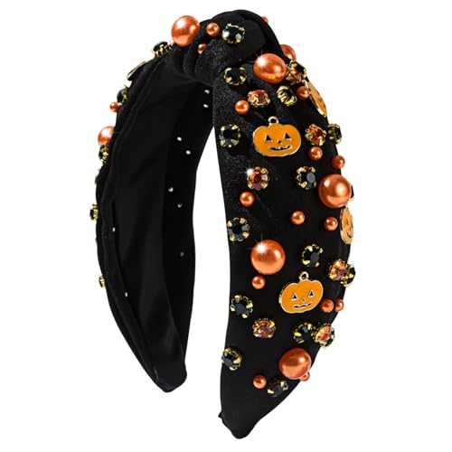 Black Pumpkin Headband for Halloween | Gothic Pearl & Rhinestone
