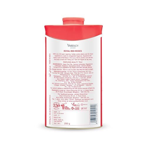 Yardley Red Rose Perfumed Talc 250 g | Delicate Scented Body Powder