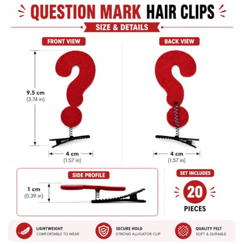 20pcs Question Mark Hair Clips - Cute Novelty Barrettes for All Ages