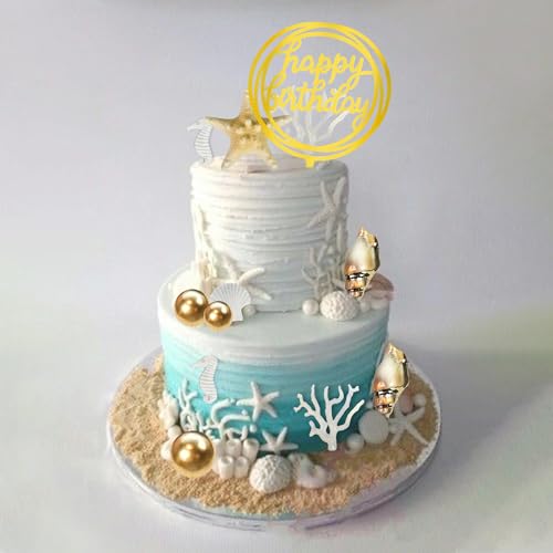 Beach-Themed Cake Toppers Set with Starfish, Seahorse & Coral