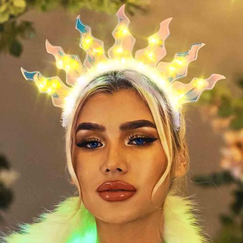 Zoestar Yellow Light Up Sun Goddess Headband LED Flame Crown Hair Accessory