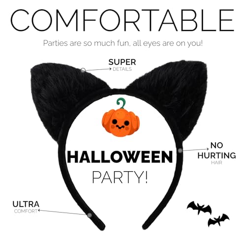 WonderCat London Soft Style Black Cat Ears Headband Halloween Costume Accessory