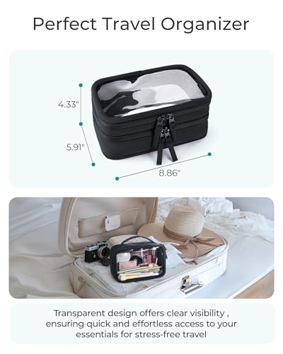 BAGSMART Large Clear TSA-Approved Toiletry Bag - Black Double Layer Organizer