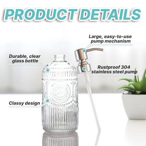 Elegant Glass Soap Dispenser with Stainless Steel Pump - 17oz
