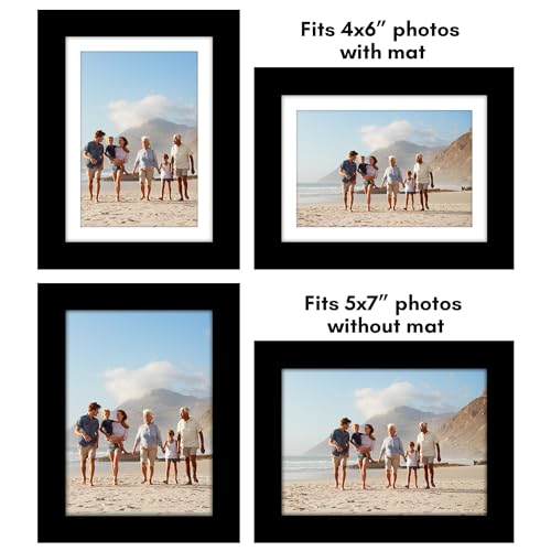 Americanflat Black 5x7 Picture Frame Set, 5-Pack - Matted for 4x6 Photos