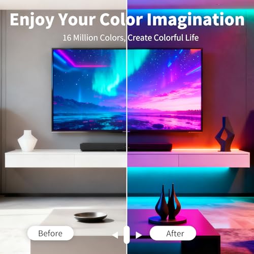 50FT RGB LED Strip Lights with Music Sync & Smart App Control