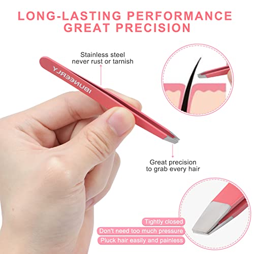 iBuneerly Eyebrow Tweezers Set - 4 Multi-Color Stainless Steel Tweezers with Travel Case