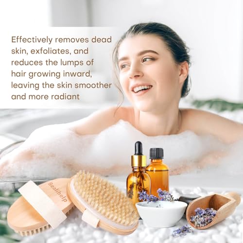 2-Pack Natural Bristle Dry Body Brush Set for Exfoliation & Lymphatic Drainage