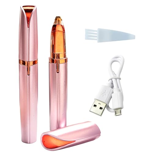 LiXiongBao 2 Pack USB Rechargeable Portable Electric Eyebrow Trimmer Pen for Women,Painless Precision Eyebrow Hair Remover, Safe Eyebrow Shaver Razor Tool for face Leg Lip Armpit Hand(Rose Gold)