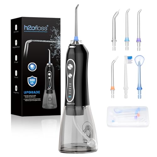 H2ofloss Portable Water Dental Flosser - Cordless Oral Irrigator, Black