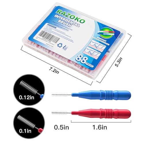 RAZOKO Interdental Brush 2Pack (2.5mm/3mm) - 176 Count Tooth Cleaning Tool