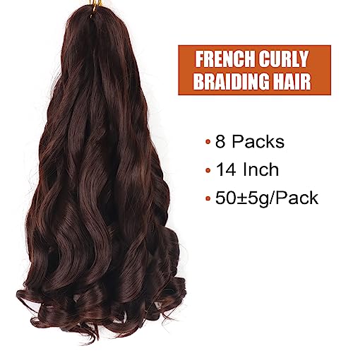 Lianzi 14 Inch French Curly Braiding Hair, 8 Packs Pre-Stretched Extensions