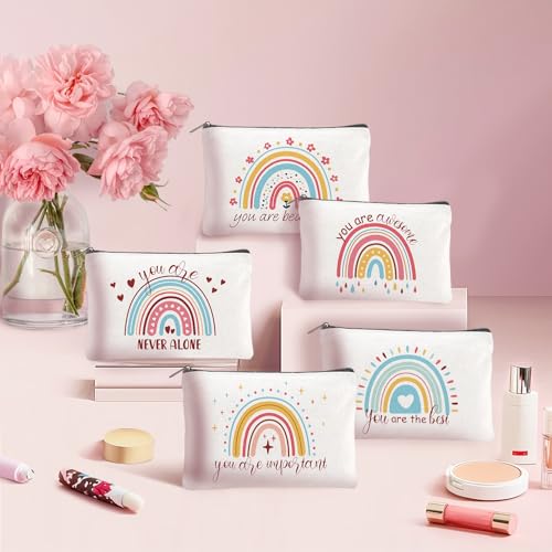 Twinklemon 16 Rainbow Canvas Makeup Bags - Inspirational Quotes, 9x6in, 16 Pack