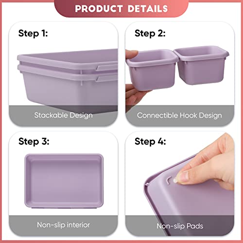 32-Piece Drawer Organizer Set for Office & Vanity, Multi-Size Storage Trays with Non-Slip Pads, Purple