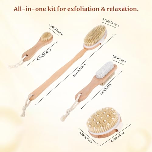 Natural Boar Bristle Dry Brush Set for Exfoliating Skin Care