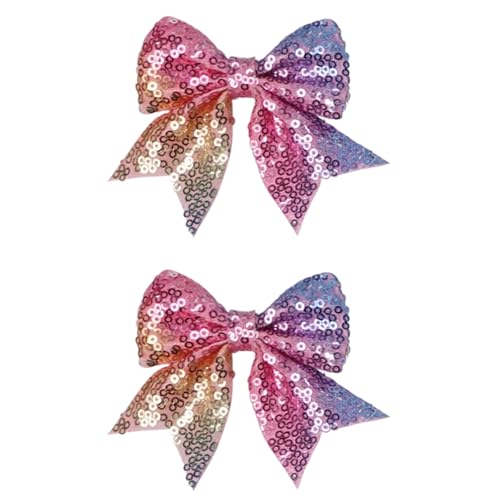 3-Inch Rainbow Sequins Hair Bows Clips - 2 Pack for Girls