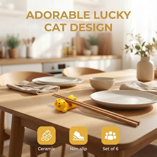Cute Ceramic Cat Chopstick Holder Set - 5 Pack Japanese Style