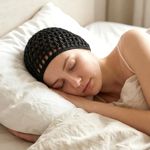 Matwsec 4-Pack Hair Nets for Sleeping Wrap Cap Crochet Mesh Bonnets for Silk Press & Wig Protection