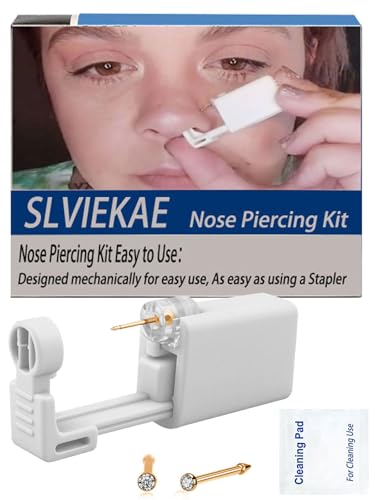 SLVIEKAE Nose Piercing Kit - Self-Use Gun with Cubic Zirconia Stud