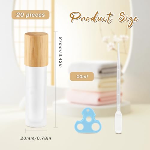 20 Pcs 10ml White Frosted Glass Roller Bottles with Bamboo Lid
