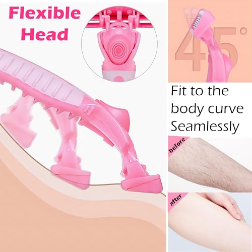 Razors for Women Hair Removal Shaver-Detachable Head Fits Body Curve,Anti-slip Ergonomic Handle,Skin Beauty Tool Hair Shaving Razor for Facial Eyebrow,Underarm,Leg Bikini Hairs,4 Count in Storage Case