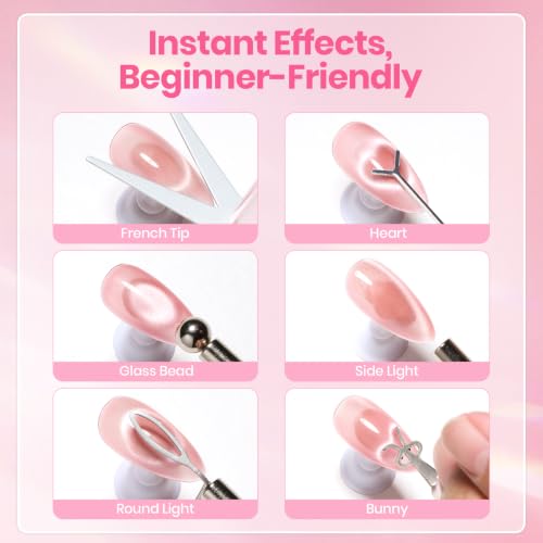 Beetles Pink Cat Eye Nail Art Magnet Set - 9PCS Kit for Designs