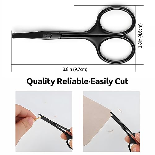 2 Pack 3.75" Premium Nose Hair Scissors, Curved Safety Blades with Rounded Tip for Trimming Small Details Facial Hair, Ear Hair, Eyebrow (Black and Silver)