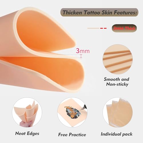 Rayyl 3mm Silicone Tattoo Practice Skin - 10 Pack Double-Sided Fake Skin