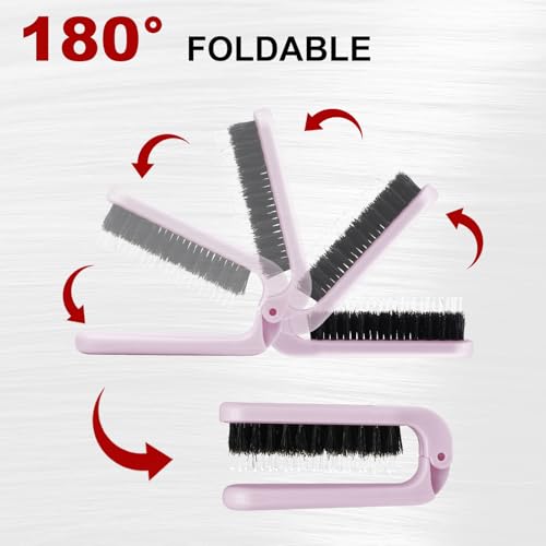 2-Pack Foldable Boar Bristle Brush - Travel-Size Anti-Static Hairbrush