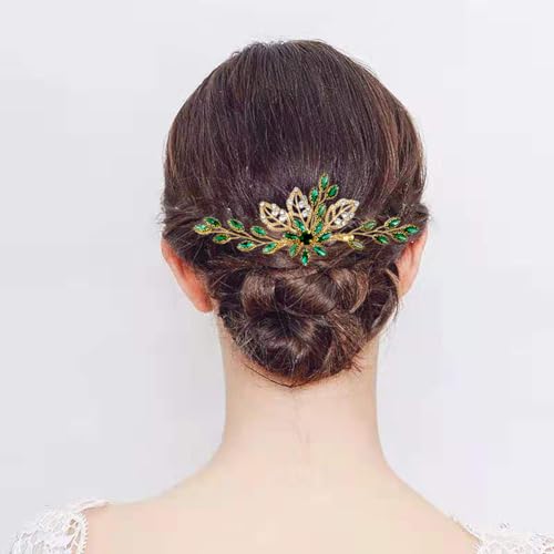 Auswalar Bridal Hair Comb 9 Green Gold Crystal Wedding Side Hair Clip for Bride