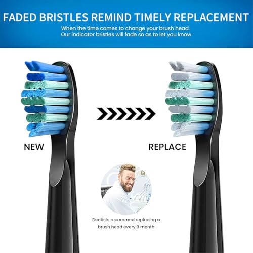 YUNCHI 5 Pack Toothbrush Replacement Heads for Fairywill & Sonic Electric Toothbrushes - Black, Pack of 5