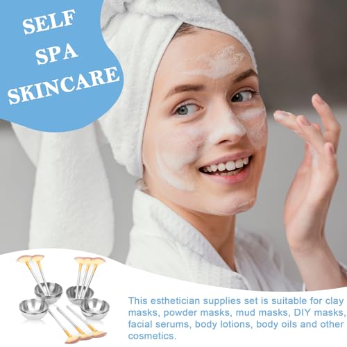 8-Piece Esthetician Facial Set: Stainless Steel Mixing Bowls & Fan Brushes