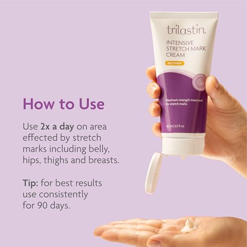 TriLASTIN Stretch Mark Cream ? Collagen & Elastin Support Body Cream with Niacinamide, Vitamin C & Vitamin E ? Hydrating Stretch Mark Lotion for Belly, Hips & Thighs ? Unscented - 5.5 oz