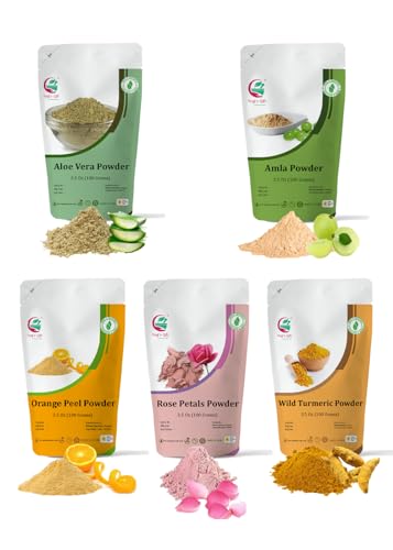 Herbal Skin Care Set - 3.52 Ounce Pack of 5 DIY Face Mask Powders with Aloe Vera, Amla, Orange Peel, Rose & Turmeric by Yogi's Gift