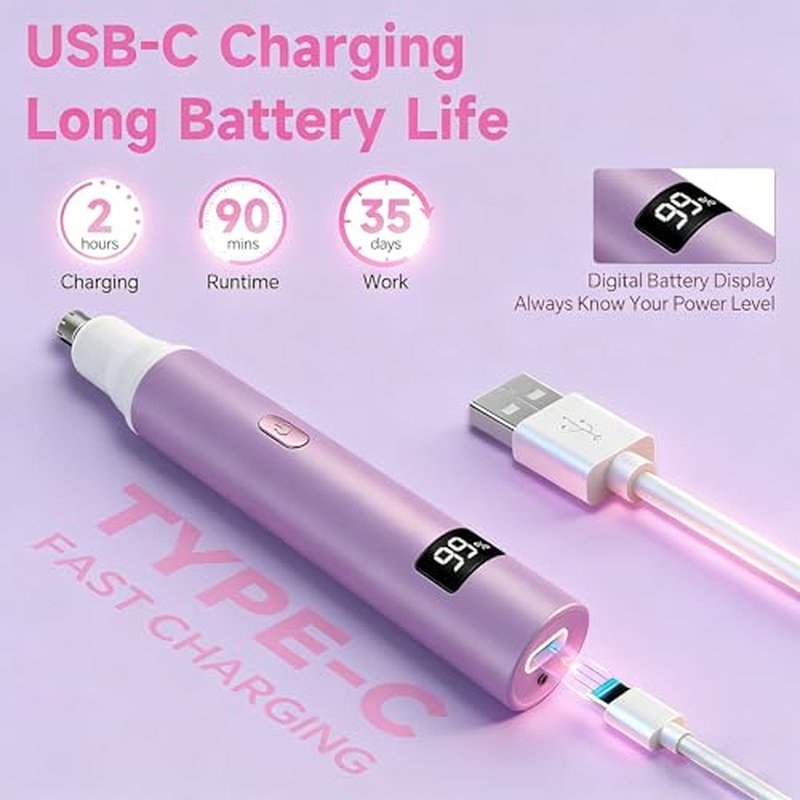 RUIM Electric Nose Hair Trimmer for Women, 4-in-1 Painless Facial Grooming Kit with Eyebrow Trimmer, Nose & Ear Trimmer, Facial Shaver - USB-C Rechargeable, Waterproof, LED Display
