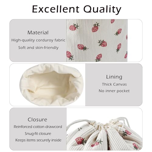 Cute Soft Corduroy Drawstring Makeup Bag - 06 Strawberry Pattern