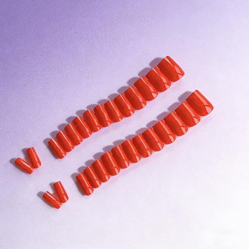 SXVME Neon Orange Medium Square Press-On Nails - 28 Pcs Salon Quality