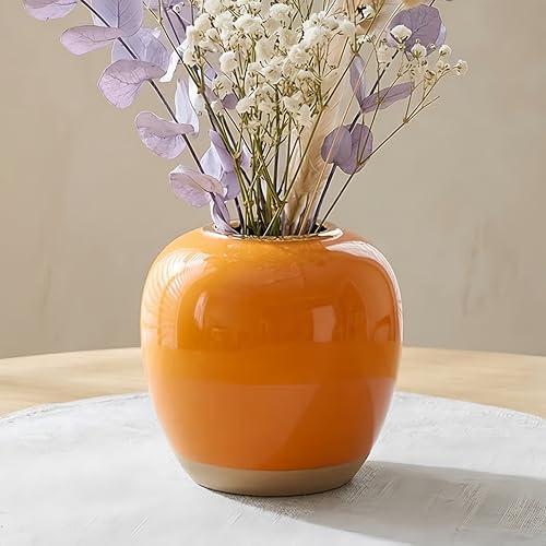 Modern Orange Ceramic Vase | 6.89 Inch Glossy Finish for Home Décor