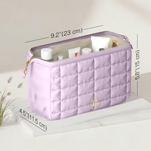 Quilted Pink Makeup Bag for Women - Travel Toiletry Organizer