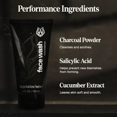Black Wolf Charcoal Acne Face Wash for Men - Salicylic Acid Cleanser (5 fl oz)