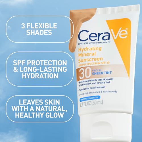 CeraVe Tinted Sunscreen for Face, SPF 30, Medium, 1.7oz