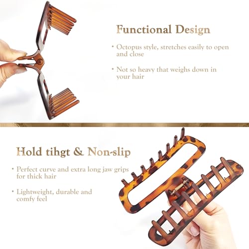 LILIEBE 5” Large Claw Hair Clips for Thick Hair, 4-Pack, Strong Hold, Unbreakable Stylist Clips for Women & Girls