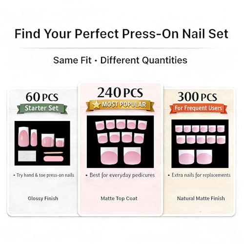 Berry Pink Sharp Square Press On Toenails – 300 Pcs Medium Tips