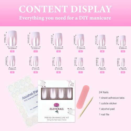 Elevenail Medium Length Pink White Press-On Nails Kit