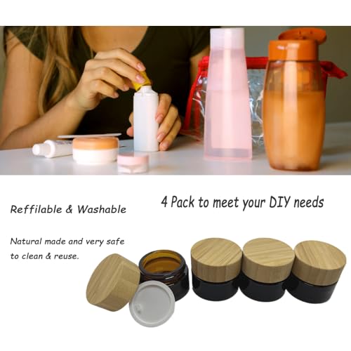15g Frosted Glass Cosmetic Jar with Bamboo Lid - 4 Pack
