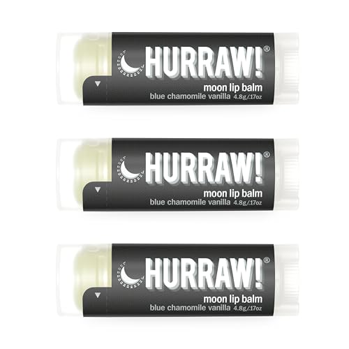 Hurraw! Moon Night Lip Balm 3 Pack - Organic Blue Chamomile & Vanilla, Vegan, Cruelty-Free
