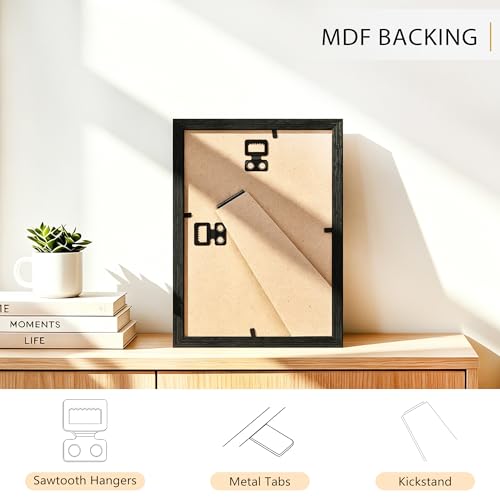 PEALSN 5x7 Picture Frame Set of 6 - Black Woodgrain, Modern Design for Wall & Tabletop