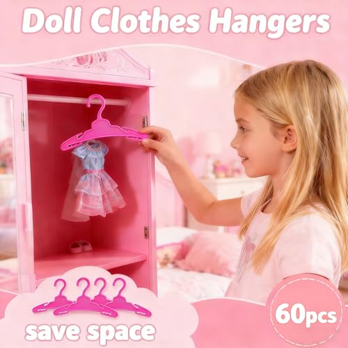 60 Rose Red Doll Clothes Hangers for 18-Inch Dolls - Non-Slip & Space-Saving