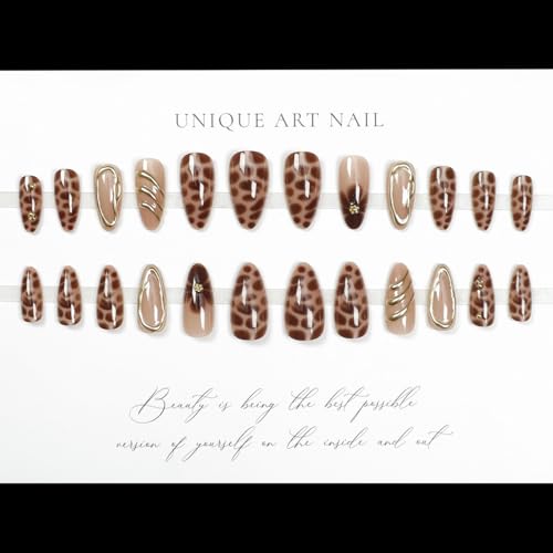 Almond Medium Leopard Press On Nails - 24 Pcs with Floral Design